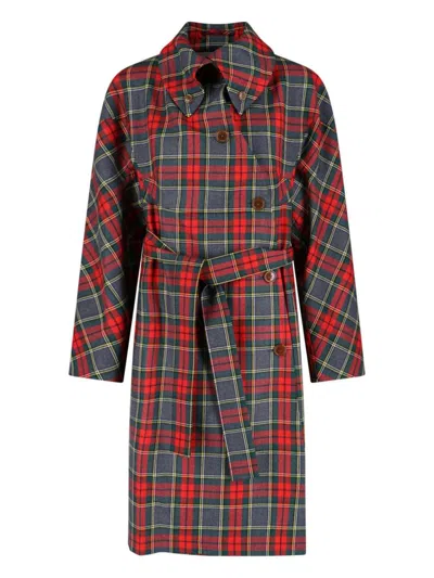 Vivienne Westwood Wool Coat Belted Waist Checkered Pattern In Multi