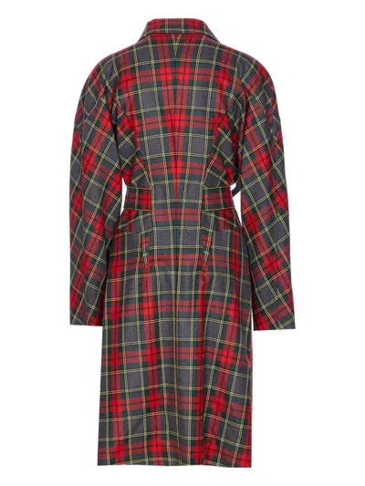 Vivienne Westwood Wool Coat Belted Waist Checkered Pattern In Multi
