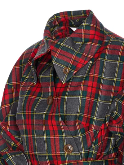 Vivienne Westwood Wool Coat Belted Waist Checkered Pattern In Multi