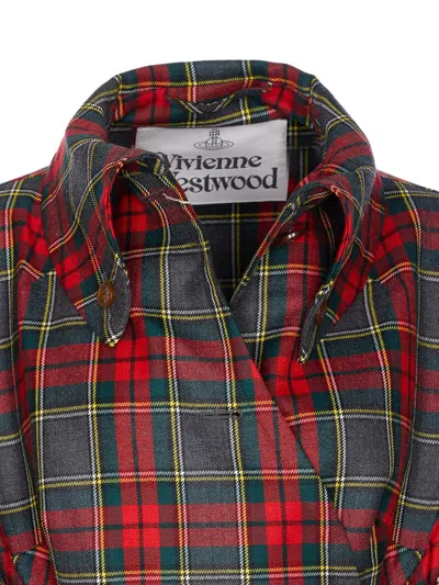 Vivienne Westwood Wool Coat Belted Waist Checkered Pattern In Multi