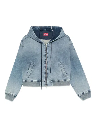 Diesel Hooded Zip-up Denim Jacket In Blue