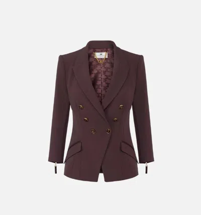 Elisabetta Franchi Structured Double-breasted Jacket Gold Buttons In Brown