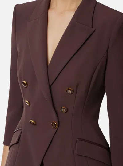 Elisabetta Franchi Structured Double-breasted Jacket Gold Buttons In Brown