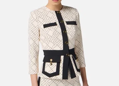Elisabetta Franchi Chain Trim Blazer Geometric Pattern In Gold