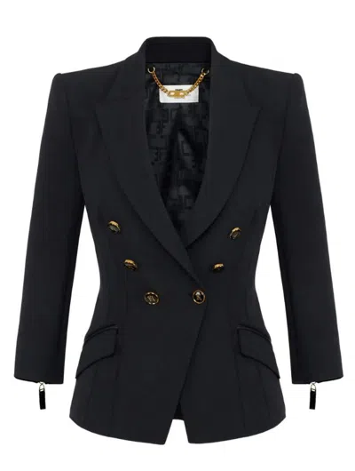 Elisabetta Franchi Tailored Blazer With Padded Shoulders And Peak Lapels In Black