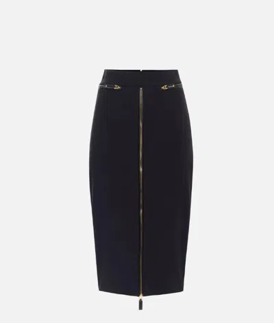 Elisabetta Franchi Lightweight Crepe Skirt With Black Zip In Black