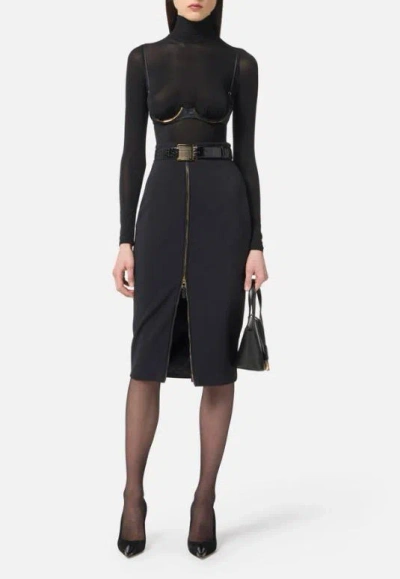 Elisabetta Franchi Lightweight Crepe Skirt With Black Zip In Black