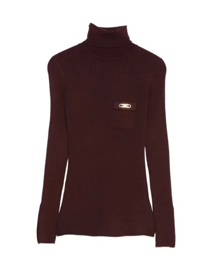 Elisabetta Franchi Turtleneck Sweater With Pocket In Brown