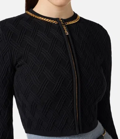 Elisabetta Franchi Jewel Zip Puller Cardigan Sweaters And Cardigans Black In Black