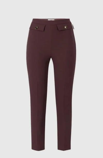 Elisabetta Franchi Straight Stretch Crepe Trousers With Rivet In Brown