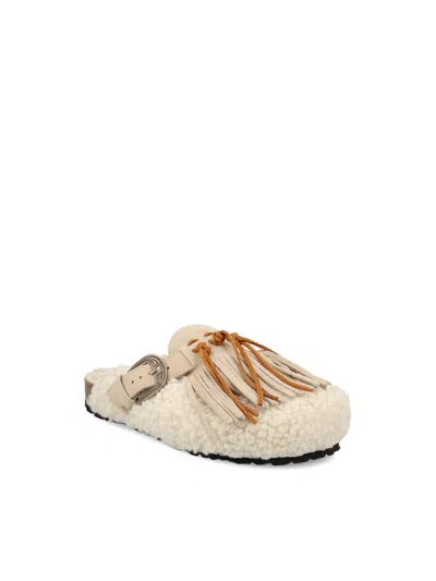 Taji Buckle-detail Fringed Mules In Neutral