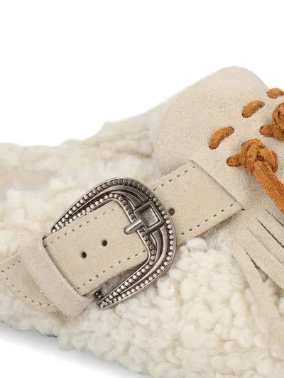 Taji Buckle-detail Fringed Mules In Neutral