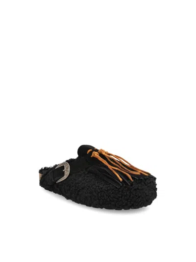 Taji Buckle-detail Fringe Mules In Multi