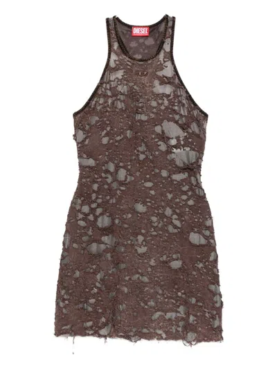 Diesel Dress In Destroyed Jersey In Brown