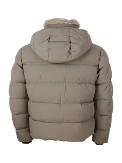 Moorer Quilted Down Jacket With High Collar And Removable Hood In Gray