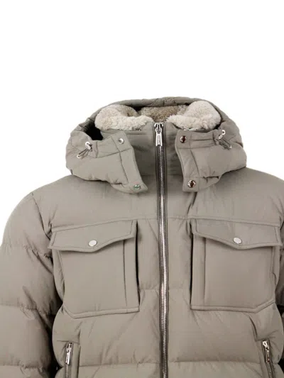 Moorer Quilted Down Jacket With High Collar And Removable Hood In Gray