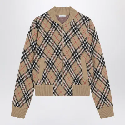 Burberry Check Wool Zip-up Cardigan In Brown