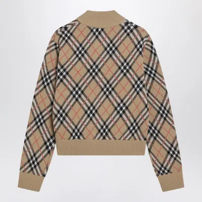 Burberry Check Wool Zip-up Cardigan In Brown
