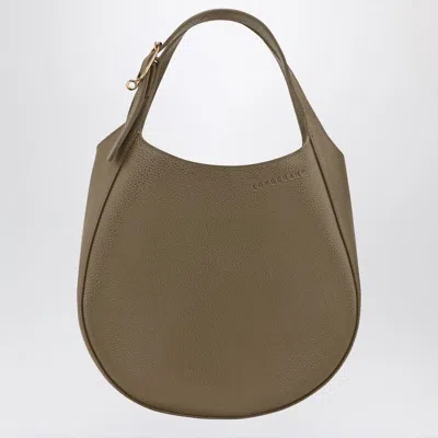 Longchamp Textured Pebbled Shoulder Bag With Strap And Handle In Green