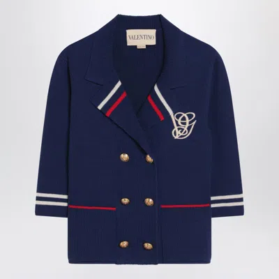 Valentino Blue Double-breasted Wool Cardigan In Blue