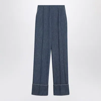 Valentino Blue Trousers In Chambray Denim In Blue