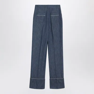 Valentino Blue Trousers In Chambray Denim In Blue