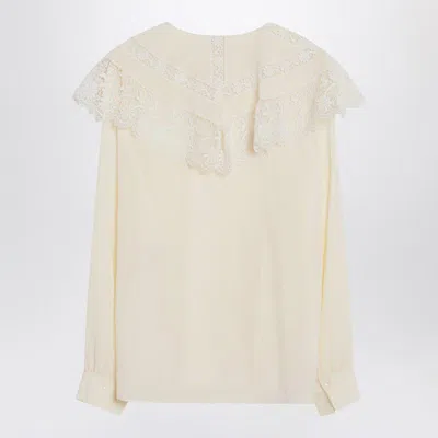 Chloé Lace-trimmed Organic Silk Crepe De Chine Blouse In Neutral