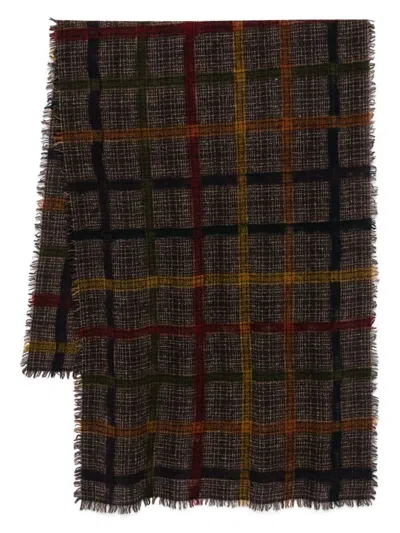 Faliero Sarti Multicoloured Wool-silk Blend Scarf With Fringed Edges In Brown