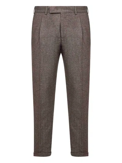 Pt Torino Pleated Wool Trousers In Brown