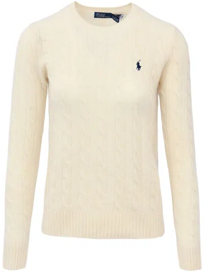 Polo Ralph Lauren Classic Cable Knit Sweater With Round Neckline And Ribbed Details In Neutral