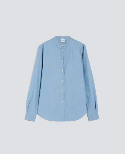 Aspesi Camicia In Chambray Cotone Giapponese Con Collo Alla Coreana In Blue