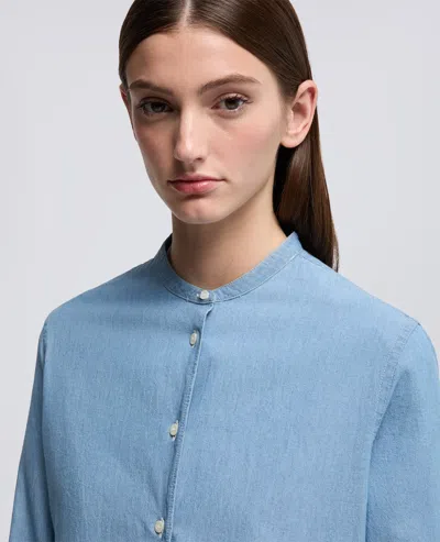 Aspesi Camicia In Chambray Cotone Giapponese Con Collo Alla Coreana In Blue