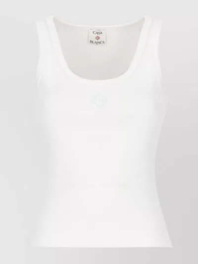 Casablanca Cotton Ribbed Logoed Patch Sleeveless Top In White