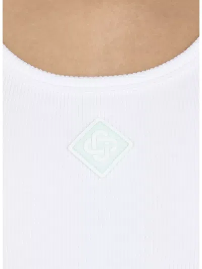 Casablanca Cotton Ribbed Logoed Patch Sleeveless Top In White