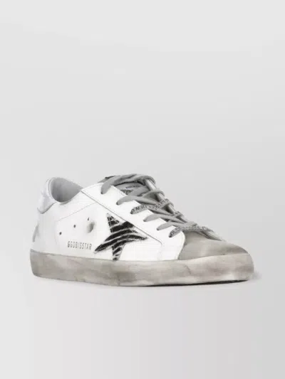 Golden Goose Superstar White Low Top Sneakers With Glittered Star Patch And Laminated Heel With Logo Lettering In
