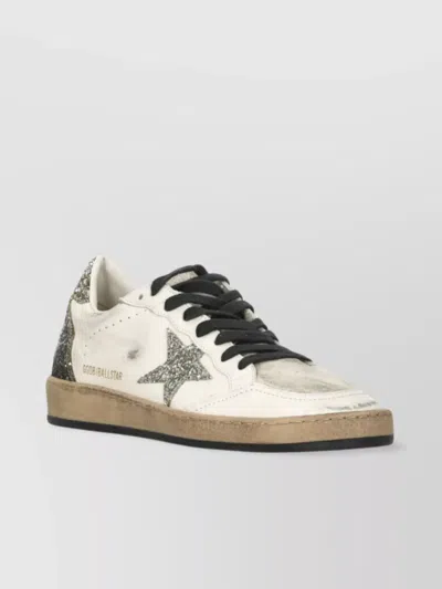 Golden Goose Silver/white Ballstar Sneaker With Glitter In White