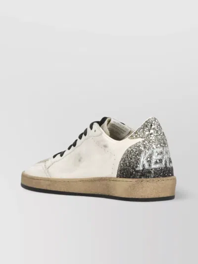 Golden Goose Silver/white Ballstar Sneaker With Glitter In White
