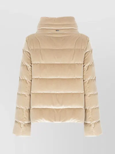 Herno Quilted Velvet Drawstring High Collar Jacket In Gold