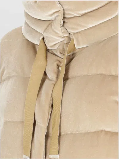 Herno Quilted Velvet Drawstring High Collar Jacket In Gold