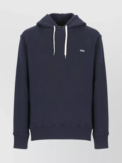 Autry Hooded Sweatshirt Drawstring Ribbed Cuffs In Blue