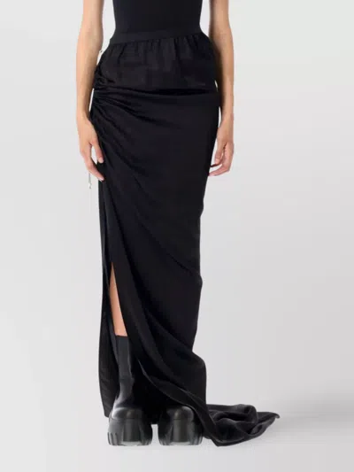 Rick Owens Draped Drawstring Maxi Ruched Side Slit In Black