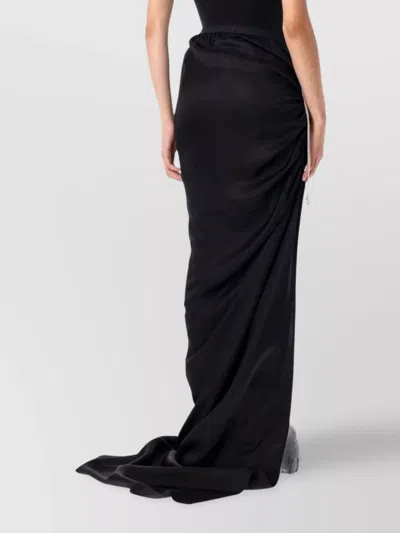 Rick Owens Draped Drawstring Maxi Ruched Side Slit In Black