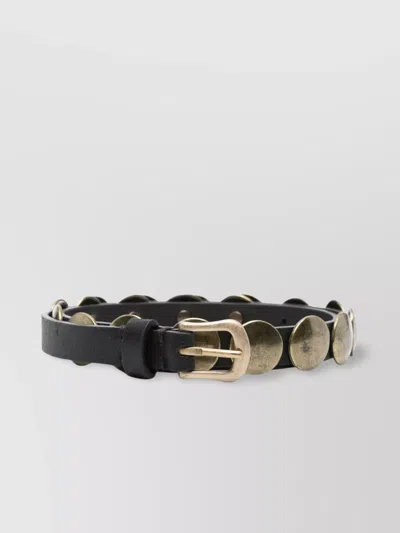 Golden Goose Belt Trinidad Thin Washed Leather Flesh Side With Studs In Black