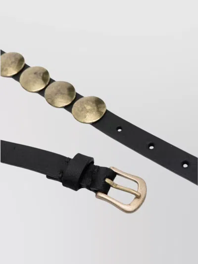 Golden Goose Belt Trinidad Thin Washed Leather Flesh Side With Studs In Black