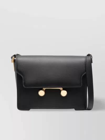 Marni Sleek Rectangular Black Crossbody Bag With Gold-tone Metal Closure In Black