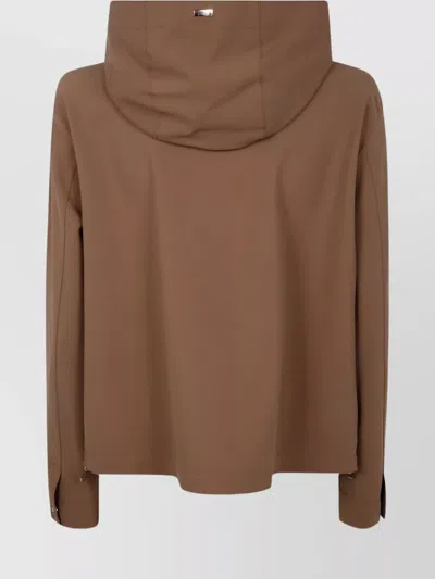 Herno Cropped Jacket Hooded Design In Brown