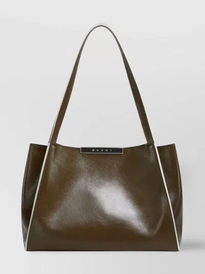 Marni Small Rectangular Tote Bag With Dual Handles In Brown