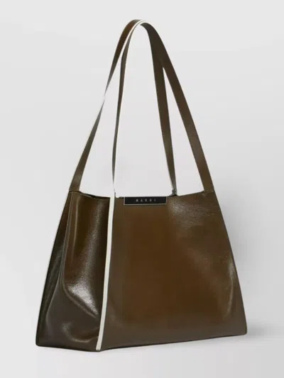 Marni Small Rectangular Tote Bag With Dual Handles In Brown