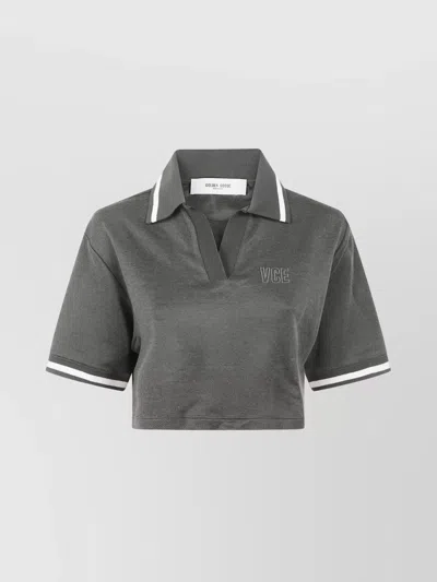 Golden Goose Cropped Cotton Polo Shirt In Gray