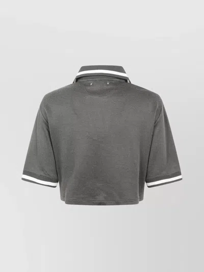 Golden Goose Cropped Cotton Polo Shirt In Gray